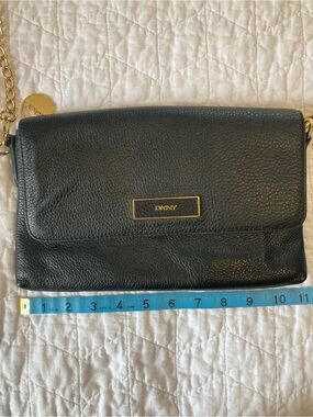 DKNY Black Leather Clutch with Gold-Tone Accents